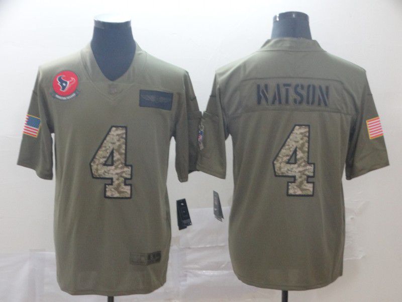 Men Houston Texans 4 Watson Camo Nike Olive Salute To Service Limited NFL Jersey